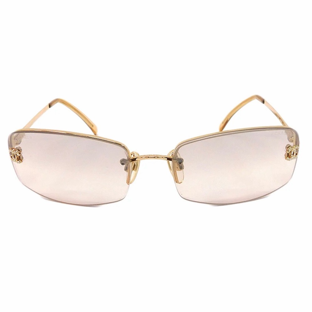 CHANEL Vintage 4093-B Swarovski CC Logo Gold Sunglasses | Full Set